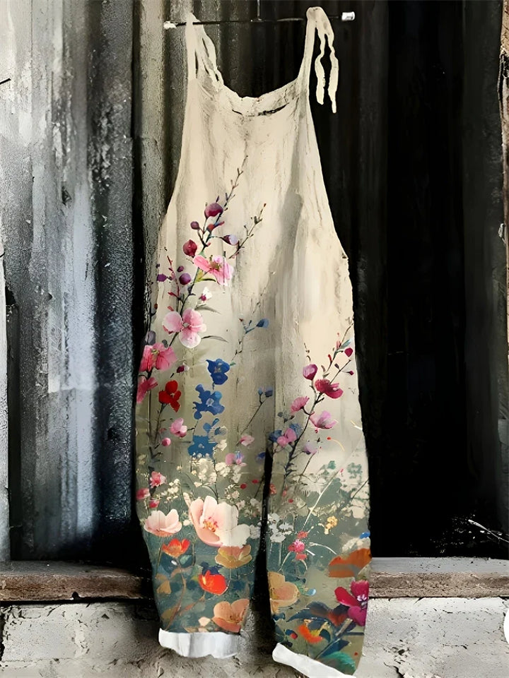 Boho Damen Jumpsuit mit Blumendruck für Sommer & Freizeit; locker, bequem & stylisch.