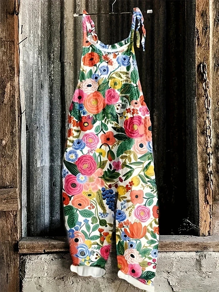Floraler Boho Jumpsuit für Damen, luftig & bequem, perfekt für Strand & Urlaub.