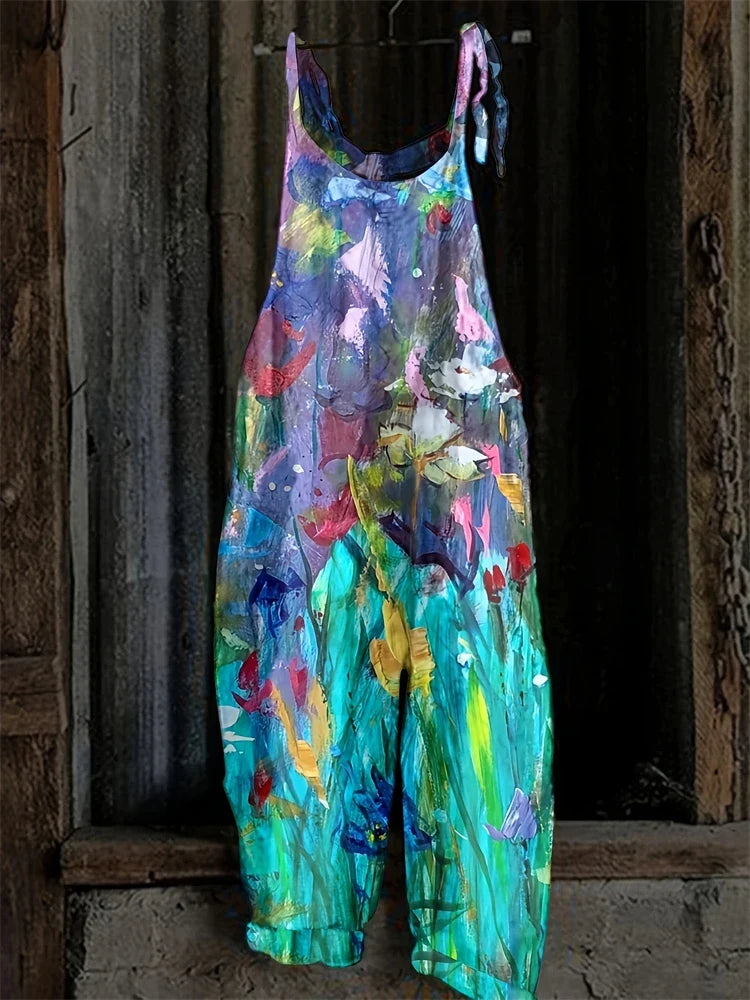 Modischer Boho Jumpsuit für Damen mit Blumendruck, ideal für sommerliche Anlässe.