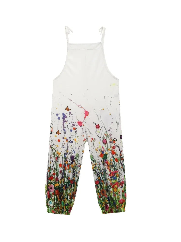 Bequemer Damen Boho Jumpsuit mit Blumenprint, locker geschnitten für heiße Sommertage.