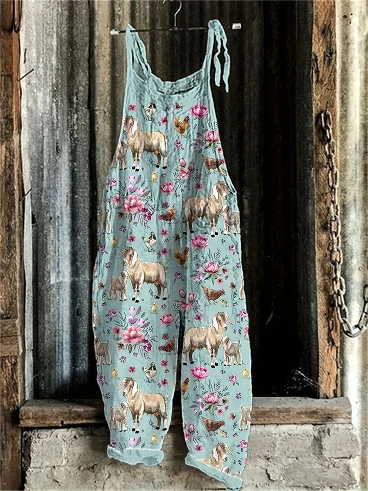 Eleganter Boho Damen Jumpsuit mit lebhaftem Blumendruck, locker fallend für maximalen Komfort.