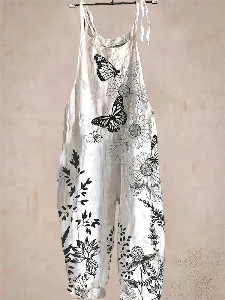 Stylischer Damen Boho Jumpsuit mit Blumenmuster, ideal für Sommer, Strand & urbane Freizeit.