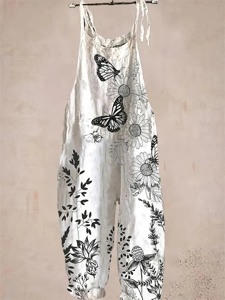 Stylischer Damen Boho Jumpsuit mit Blumenmuster, ideal für Sommer, Strand & urbane Freizeit.