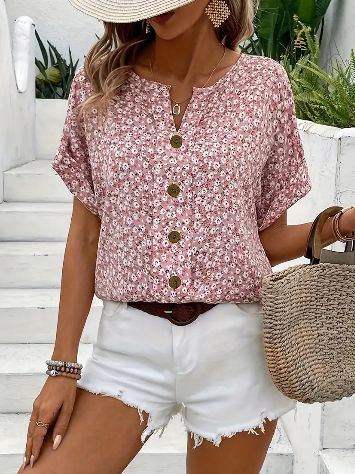Leichte Damen Blüten Bluse mit elegantem Blumenmuster, ideal für Sommer und Freizeit. Luftig, bequem und stilvoll.
