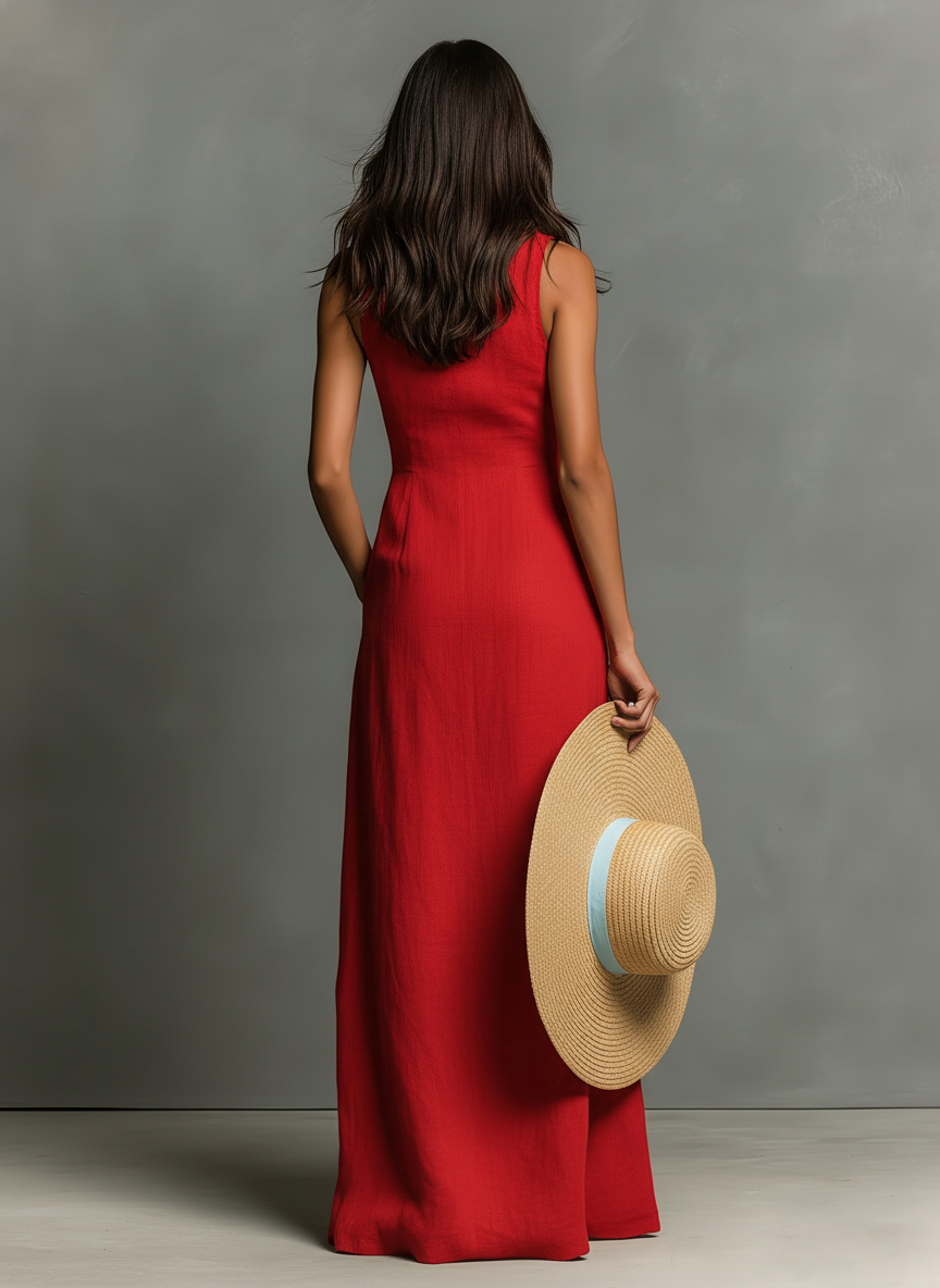 Minimalistisches Damen Maxikleid im Hemdkleid-Stil, ideal als zeitloses Übergangskleid für Herbst und Frühling.