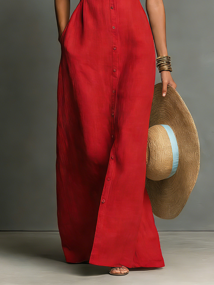 Schlichtes Damen Maxikleid, ärmellos und elegant, ideal als Herbstkleid und sommerliches Übergangskleid.