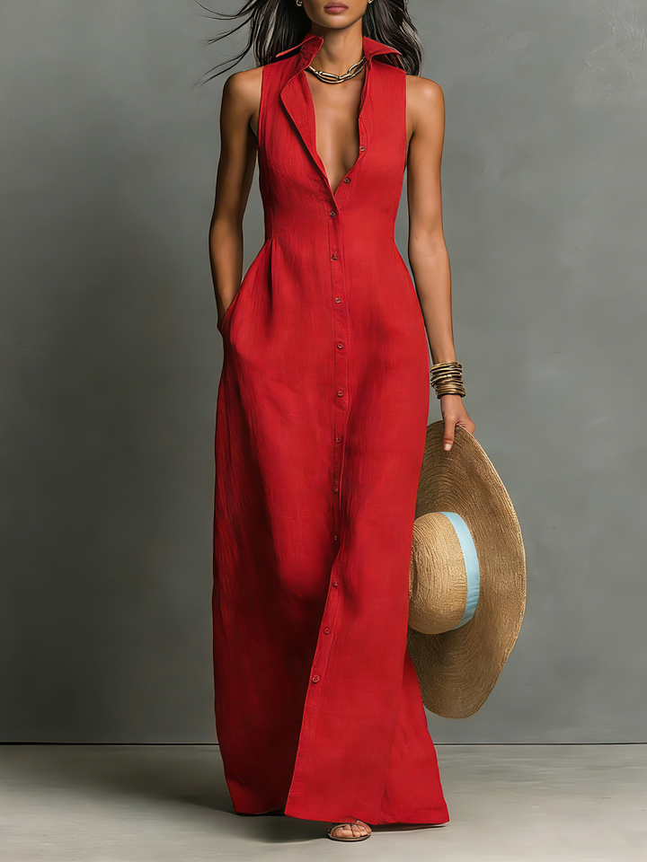 Damen schlichtes Herbst-Maxikleid in Schwarz, ärmellos und elegant, vielseitiges Freizeitkleid für Damenmode.