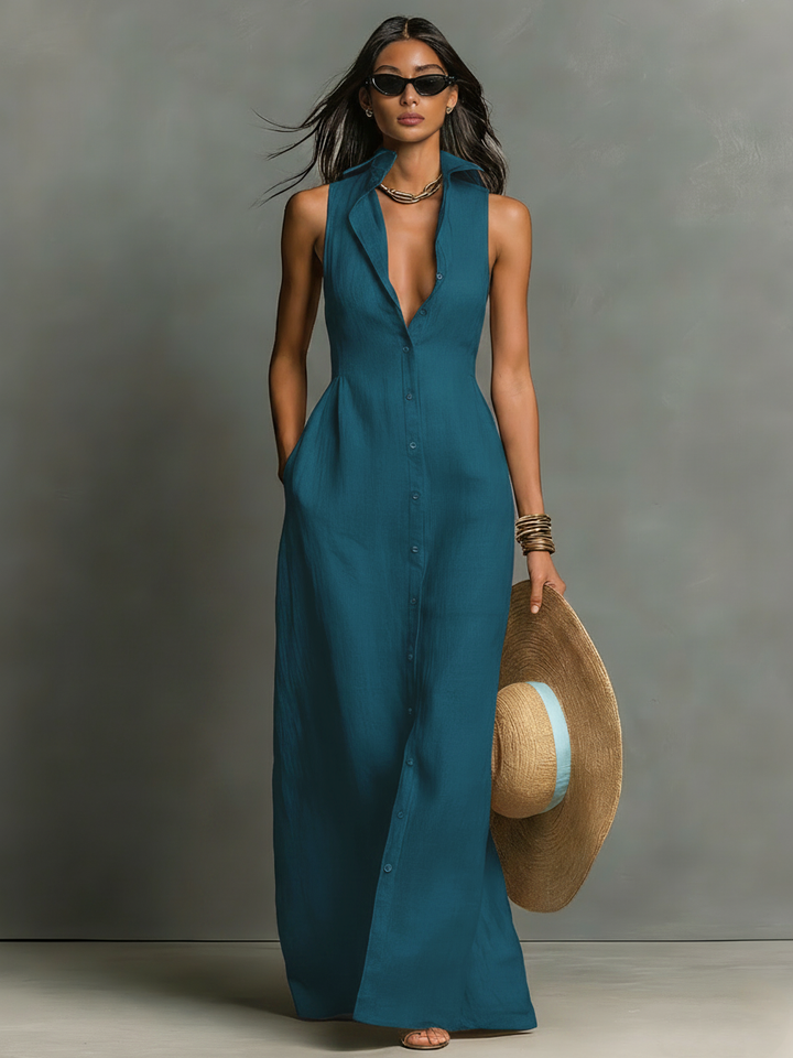 Bequemes, elegantes Damen Herbst-Maxikleid in Grau, fließendes Design, perfekt als langes Freizeitkleid.