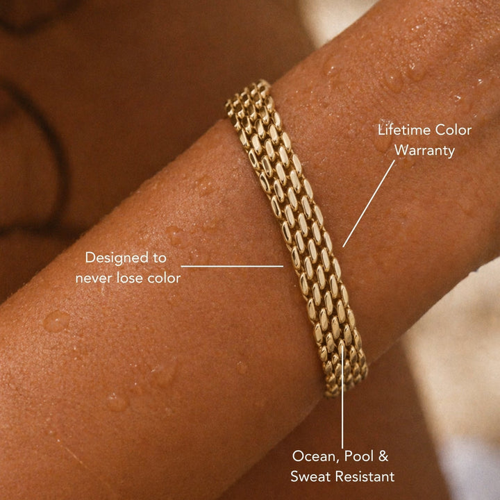 Wasserfestes Flechtarmband Gold Silber für Damen, Edelstahlschmuck, robust und langlebig.