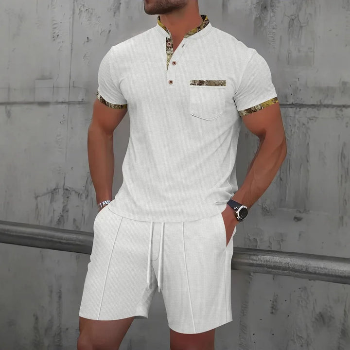Komfortabler Herren 2-Teiler für den Sommer: Kurzarm-Shirt & Shorts mit trendigem Strukturmuster, atmungsaktiv.