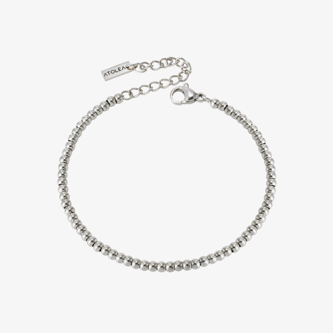 Vielseitiges silbernes Perlenarmband aus Edelstahl für Damen, wasserfest, verstellbar, elegant.