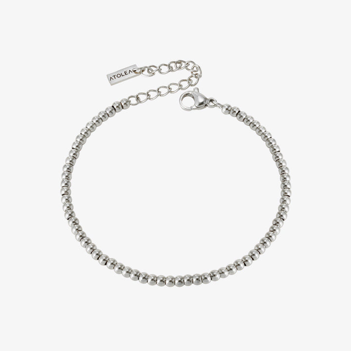 Vielseitiges silbernes Perlenarmband aus Edelstahl für Damen, wasserfest, verstellbar, elegant.