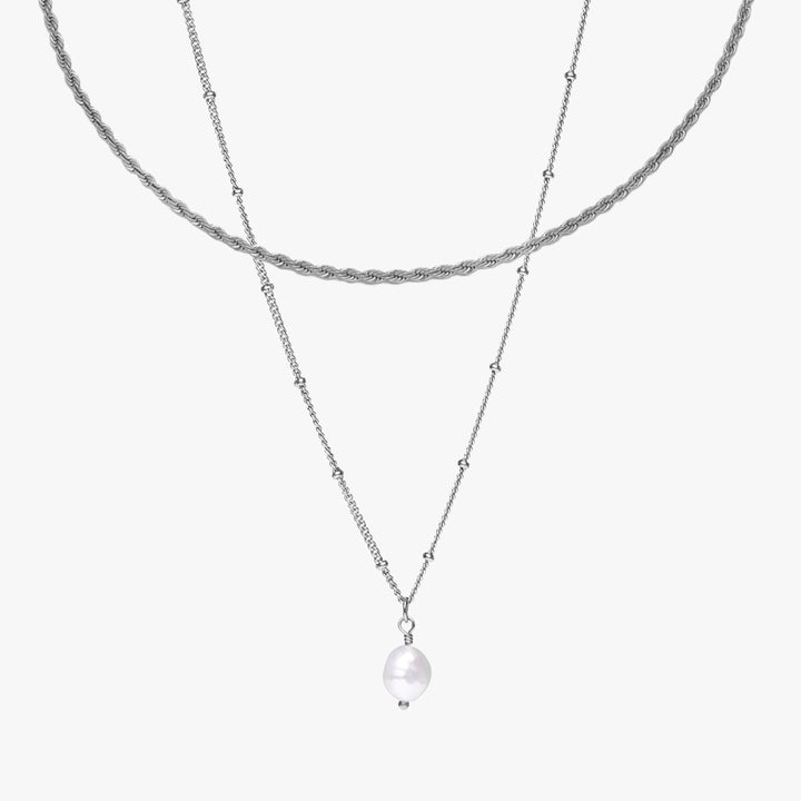 Elegantes Damen Halsketten Set: Wasserfeste Rope Kette & moderne Barockperlenkette, 2-teilig für stilvolles Layering.
