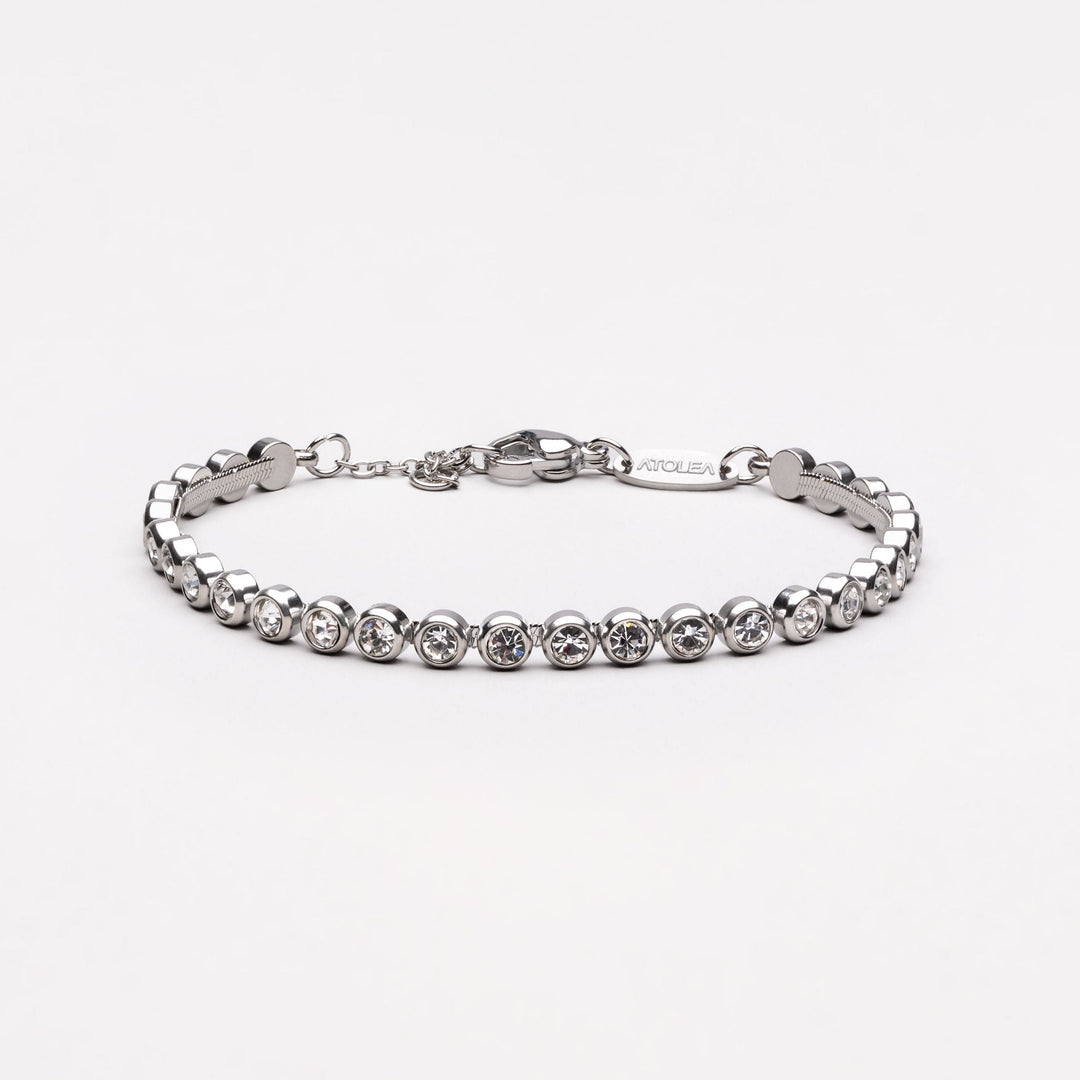 Robustes, wasserfestes Damen Armband aus Edelstahl mit glänzenden Zirkonsteinen. Langlebiger Schmuck.