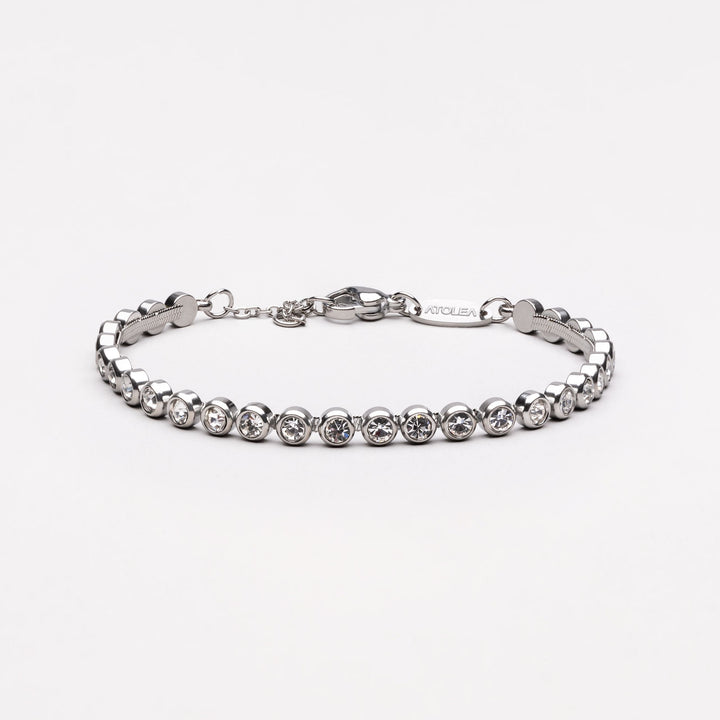 Robustes, wasserfestes Damen Armband aus Edelstahl mit glänzenden Zirkonsteinen. Langlebiger Schmuck.