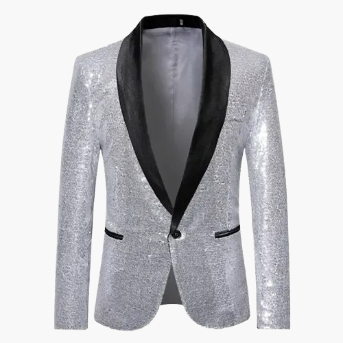 Offener Herren Pailletten Smoking Blazer in Schwarz, lässig-eleganter Look für Parties.