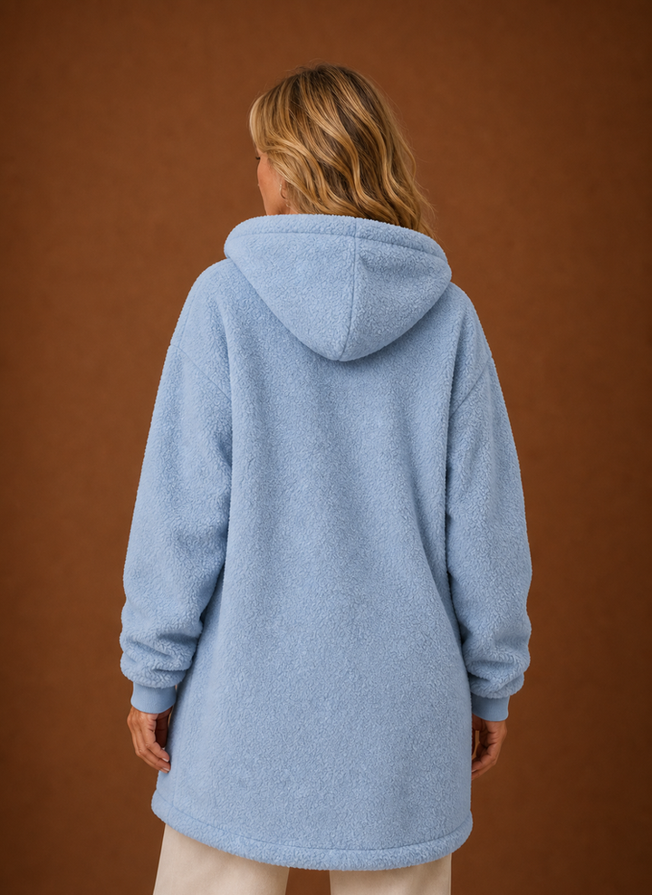 Gemütliche Damen Winter-Kapuzenjacke, lang, warm & weich, für den Alltag.