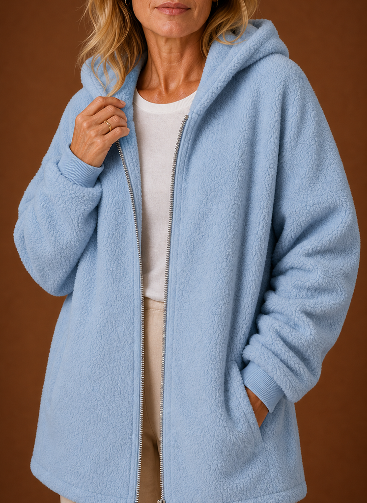 Vielseitige Damen Langjacke mit Kapuze, kuschelig & warm, für Herbst- & Wintermode.