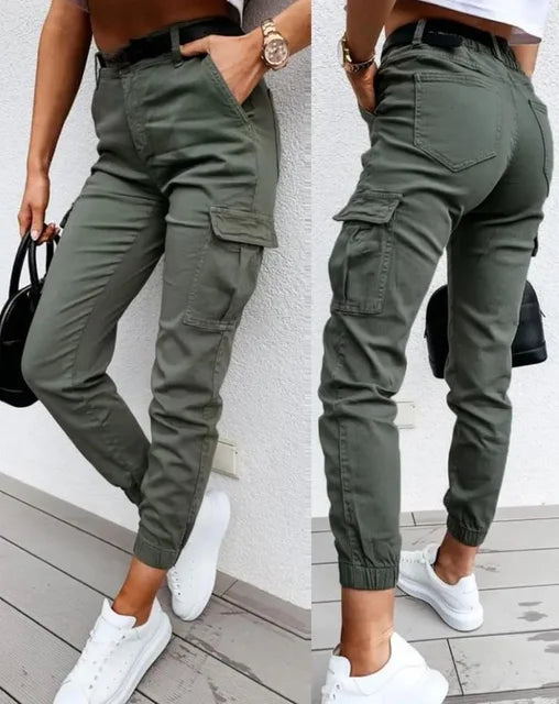 Damen Cargo-Hose Slim Fit mit hoher Taille, ideal für Freizeit und urbane Styles im Frühling/Herbst.