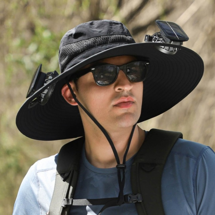 Herren Solar-Sonnenhut mit Ventilator & UV-Schutz. Ideal für Outdoor-Abenteuer & warme Tage.