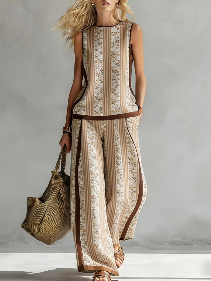 Schickes Damen Bohemian Outfit: Luftiges Oberteil & weite Stoffhose für Strand & Urlaub.