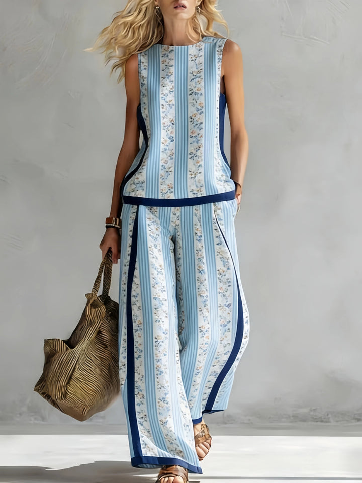 Sommerliches Damen Zweiteiler: Komfortables Bohemian Top und fließende weite Hose.