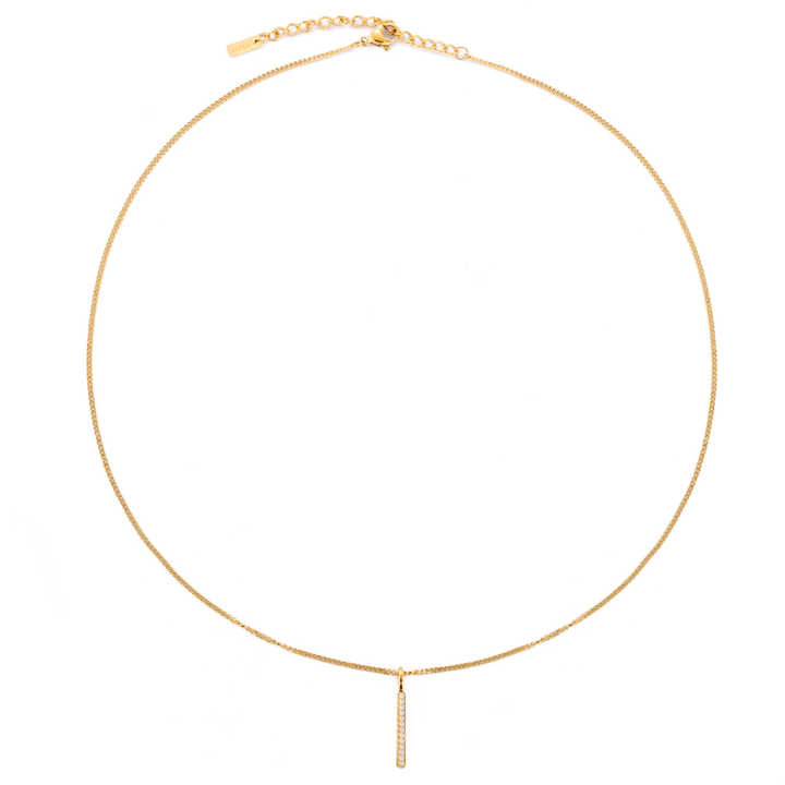Moderne Gold Bar Halskette für Damen, Zirkonia-Anhänger, aus wasserfestem Gold-Edelstahl.
