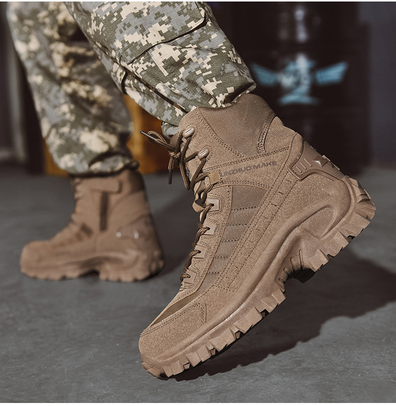 Braune Einsatzstiefel für Männer, wasserdicht & strapazierfähig, mit starkem Profil.