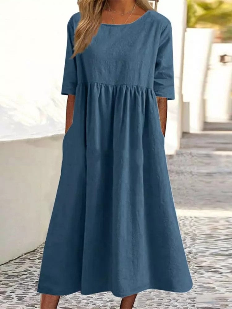 Vielseitiges Damen Freizeitkleid, Rundhals, Kurzarm, mit praktischen Taschen, locker & bequem.
