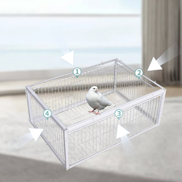 Nahaufnahme des Fangmechanismus der BirdSafe Lebendfalle, entworfen für eine schonende Vogelkontrolle.