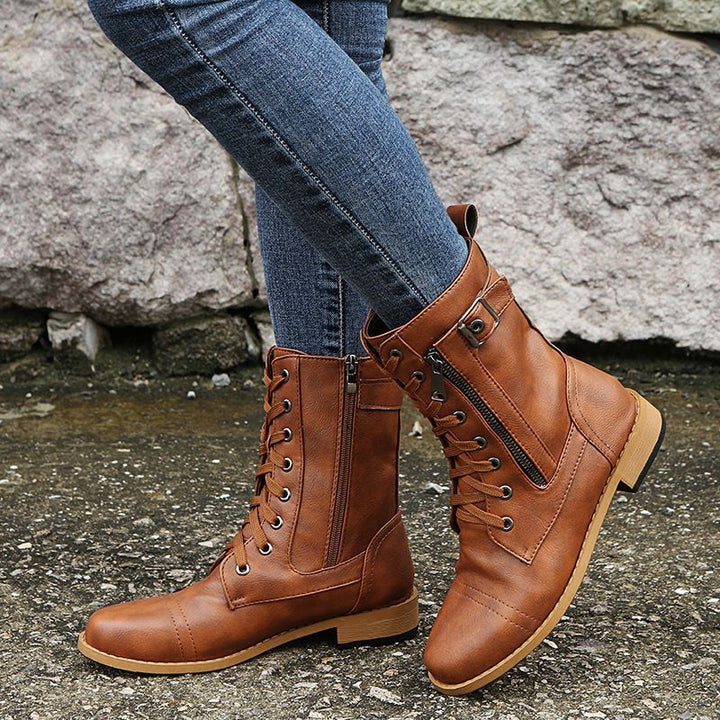 Orthopädische Damenstiefel für ganztägigen Komfort und Unterstützung, stilvoll und mit seitlichem Reißverschluss.