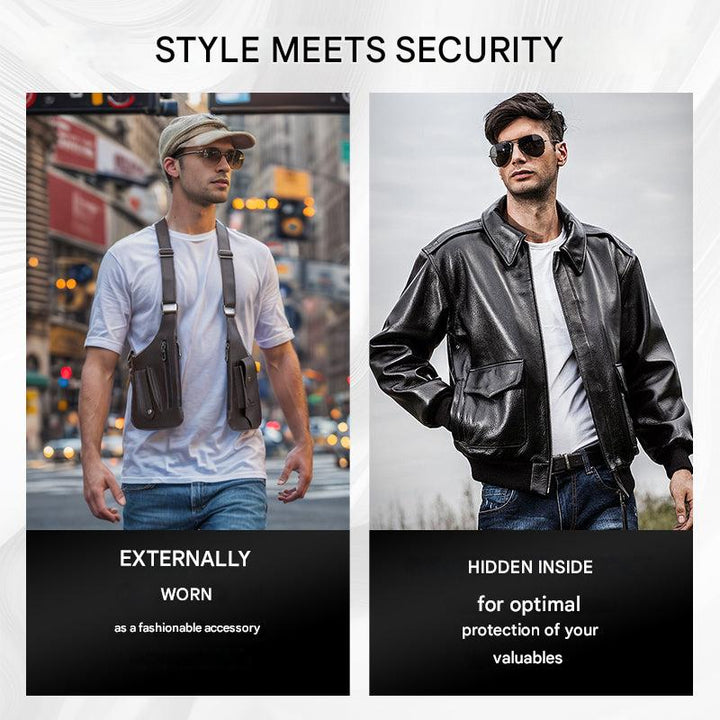 Leichte, diebstahlsichere Herren Umhängetasche ShadowCarry Pro, mit versteckten Fächern für maximale Sicherheit.