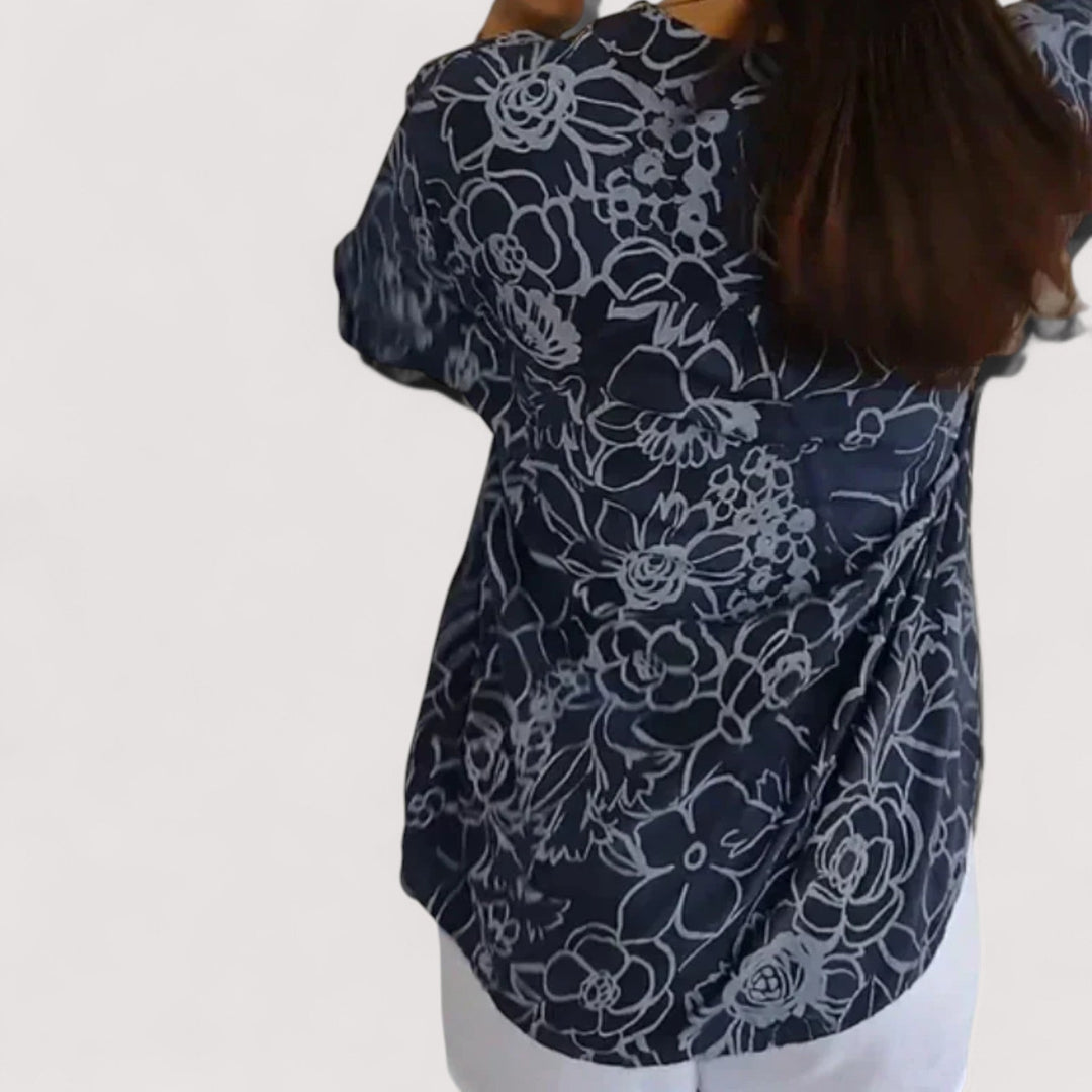 Vielseitige Damen Sommerbluse mit Blumenmuster; locker geschnitten, bequem, luftig für Freizeit & Alltag.