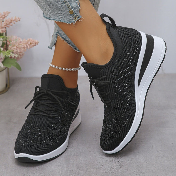 Damen Walking Schuhe mit Strass Design, orthopädische Keilsohle für höchsten Komfort.