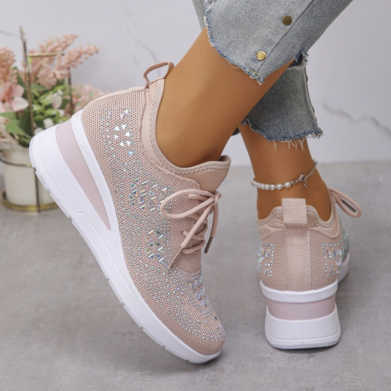 Elegante Damen Komfort Schuhe, orthopädische Sneaker mit Strass und Keilsohle.