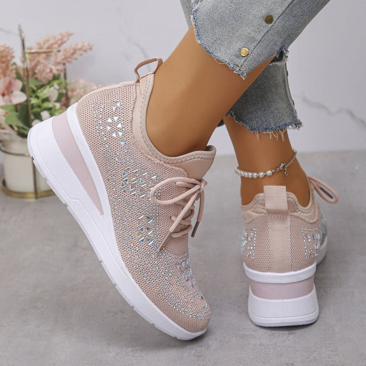 Elegante Damen Komfort Schuhe, orthopädische Sneaker mit Strass und Keilsohle.
