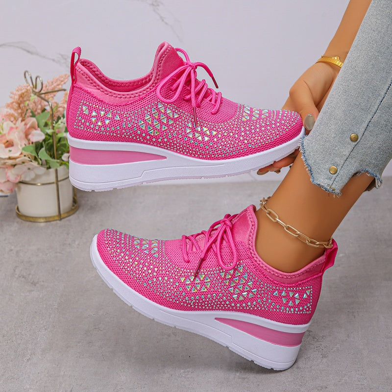 Orthopädische Damen Komfort Sneaker mit Strass, stilvoll und unterstützend.
