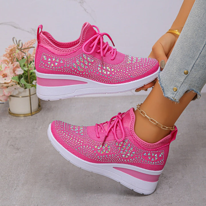 Orthopädische Damen Komfort Sneaker mit Strass, stilvoll und unterstützend.
