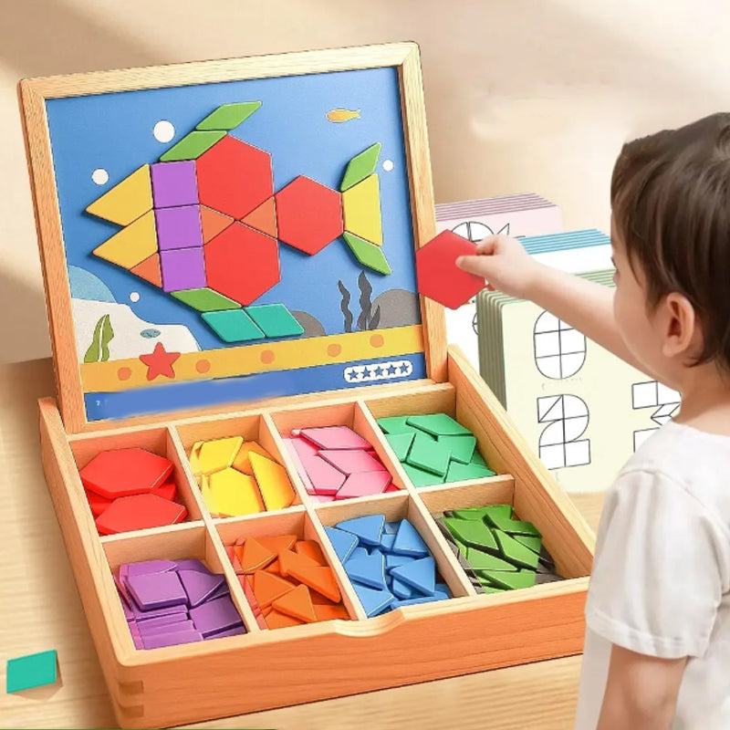 Magnetische Holzblöcke MagniPlay Lernspiel für Formen & Farben, fördert Feinmotorik & Kreativität bei Kindern.