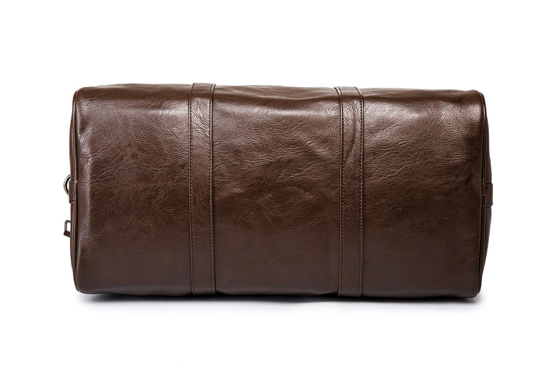 Unisex Leder Duffel Bag, braun, robust und stilvoll, perfektes Handgepäck für jede Gelegenheit.