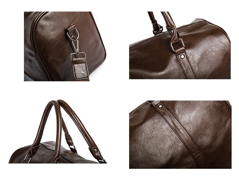 Große schwarze Leder-Reisetasche für Herren & Damen, langlebiges Material, ideal für Wochenendtrips.