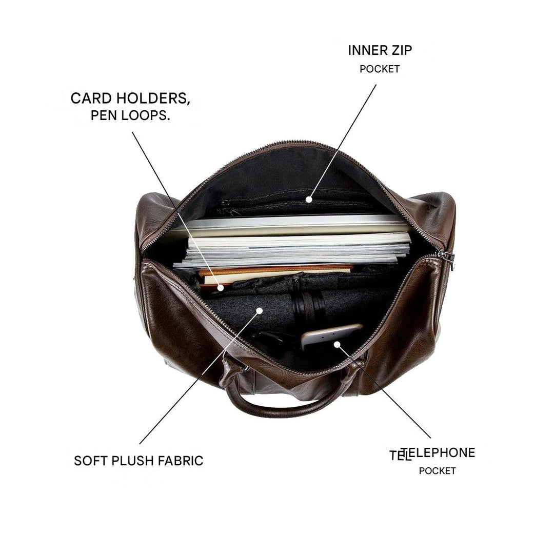 Premium braune Leder Reisetasche, robust, mit viel Platz, stilvolles Handgepäck für den Reisenden.