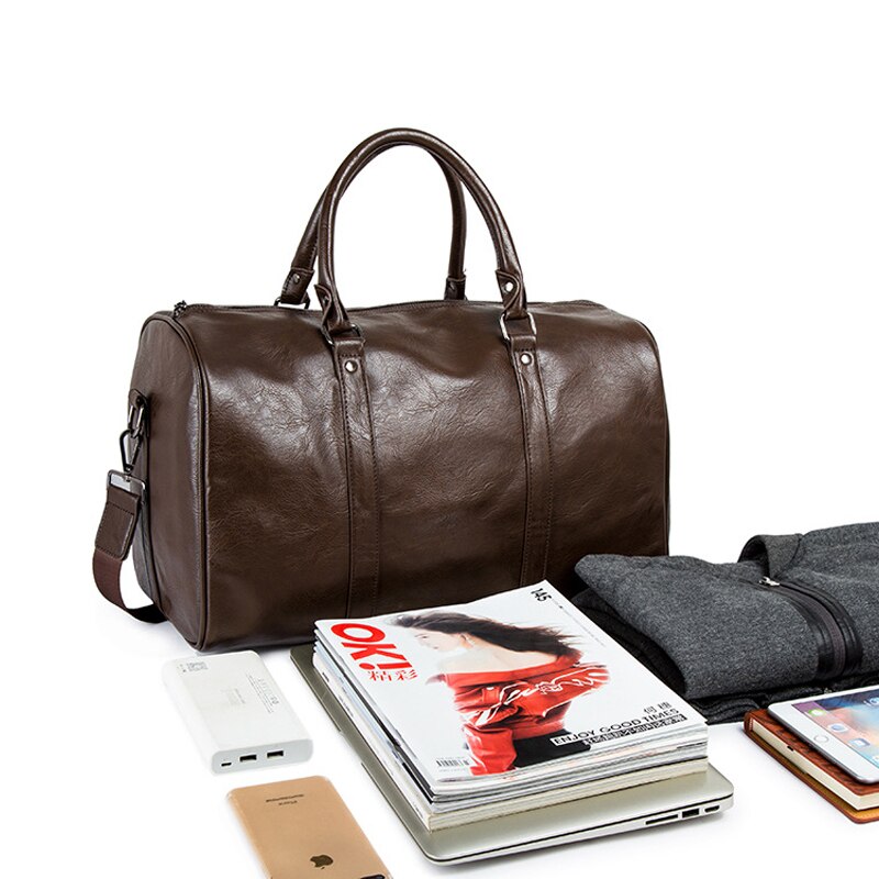 Robuste schwarze Leder Weekender Tasche, groß, langlebig, ideal für Herren & Damen auf jeder Reise.