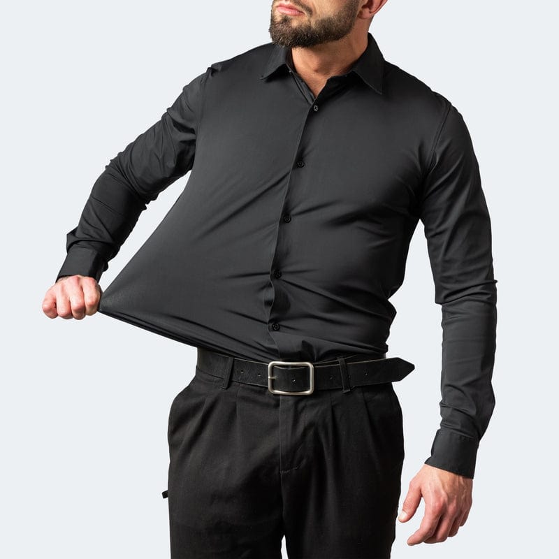 Weißes knitterfreies Herren Business Hemd mit Stretch, schnelltrocknend & atmungsaktiv für Büro & Freizeit.