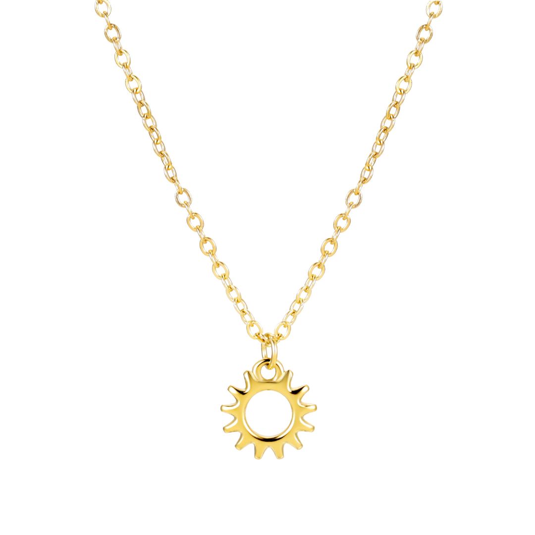 Hochwertige Goldkette für Damen mit Sonnenmedaillon. Hypoallergener, PVD-beschichteter Edelstahl-Halsschmuck.
