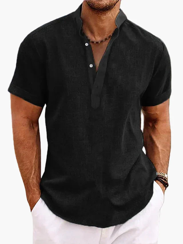 Stilvolles Herren Sommer Shirt, Kurzarm Henley Schnitt, modisch & vielseitig für jeden Casual Anlass.