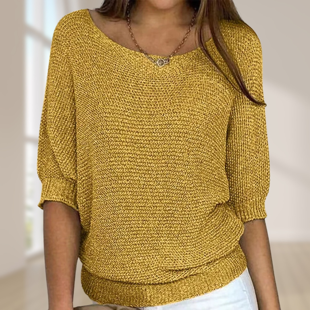 Grauer Damen Langarm-Strickpullover. Bequemer Herbst-Pullover in angesagter Farbe für modische Freizeit-Outfits.