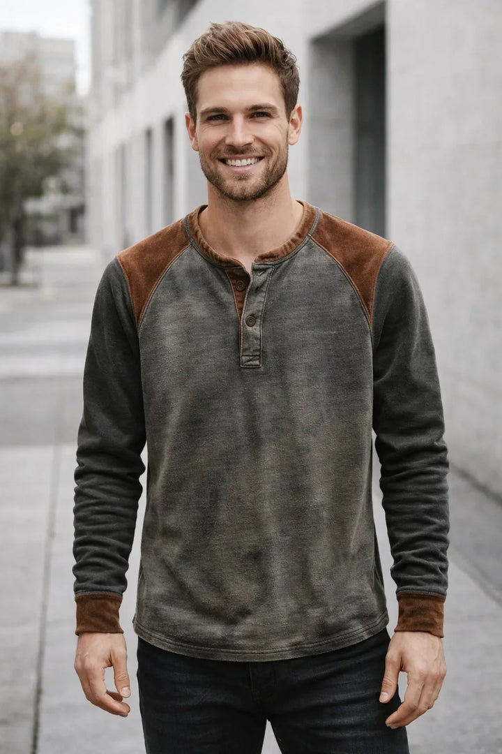 Graues Herren Langarmshirt, Regular Fit, bequem für Alltag & Freizeit.