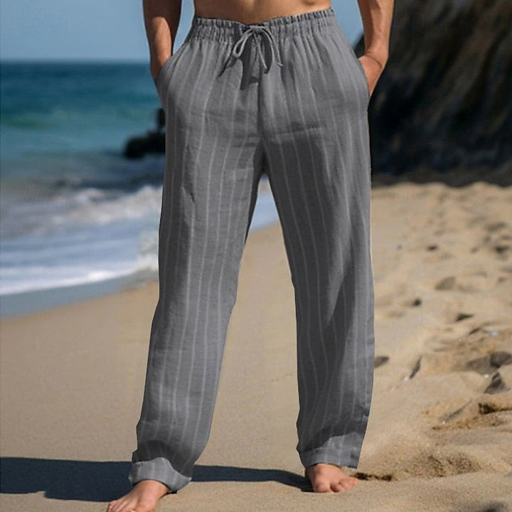 Bequeme Herren Freizeithose mit elastischem Bund, Kordelzug, geradem Bein, atmungsaktiv, Streifen.
