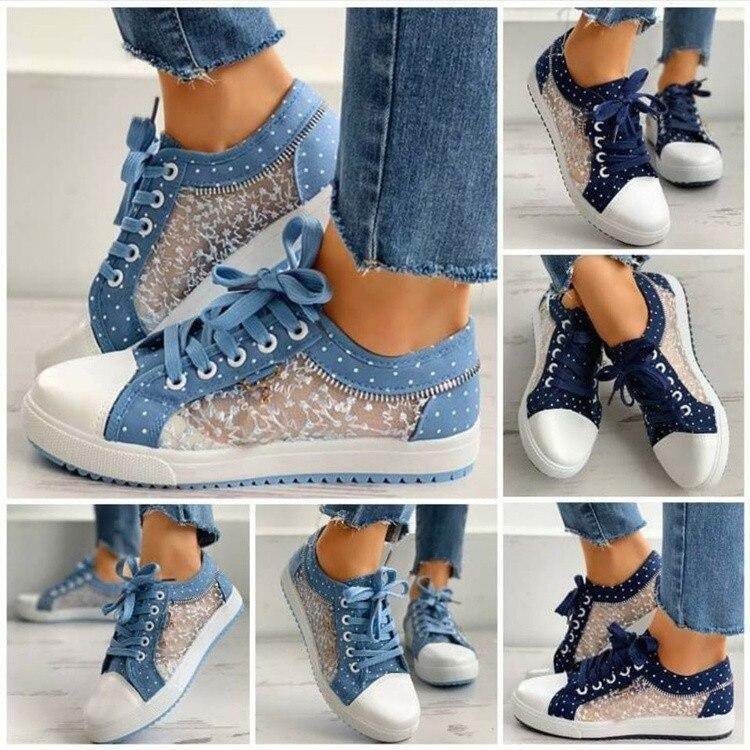 Modischer Damen Freizeitschuh: Blauer Sneaker mit Schnürung, atmungsaktiv, bequem für Sport & Alltag.